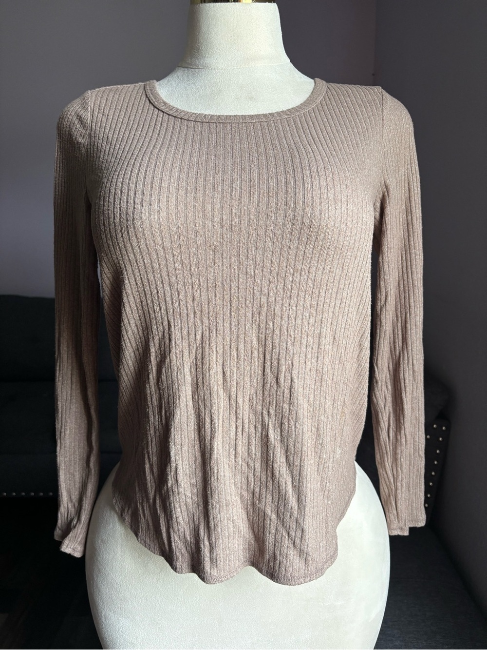 Old Navy Ribbed Long-Sleeve Crewneck Top - Taupe